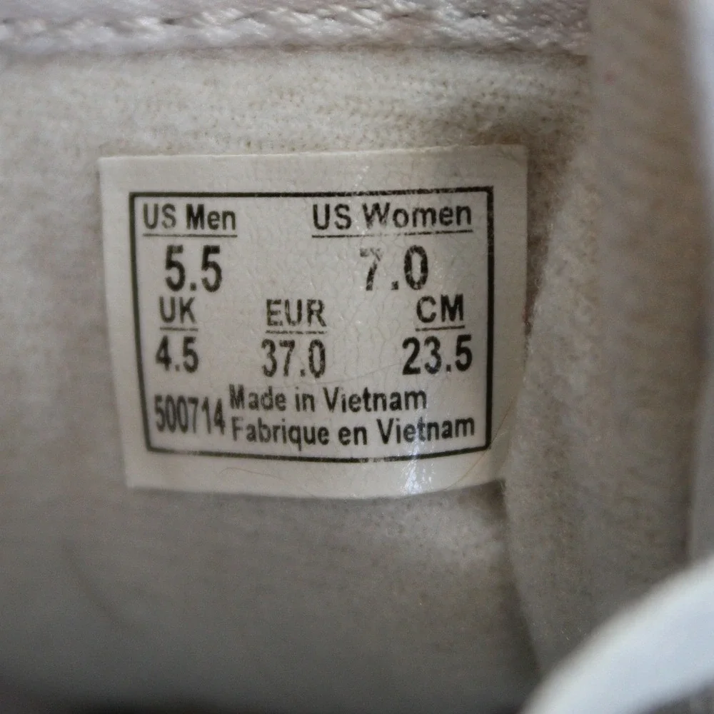 Vans Sk8-Hi High Top Sneakers White Canvas Leather Mens 5.5 Womens‎ 7.0 500714